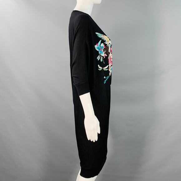 ALEXANDER MCQUEEN S Black Wool Jersey Embroidered Asymmetrical T-Shirt Dress - Picture 3 of 8